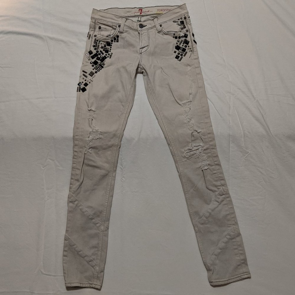 (28 x 30.5) White & Black Rhinestone Jeans